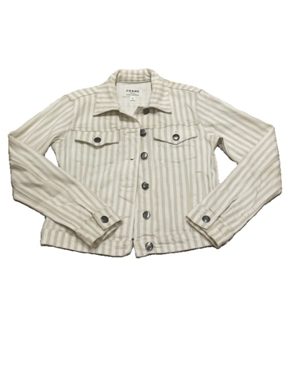 Frame Denim Cream and Beige Striped Trucker Jacket Size XS